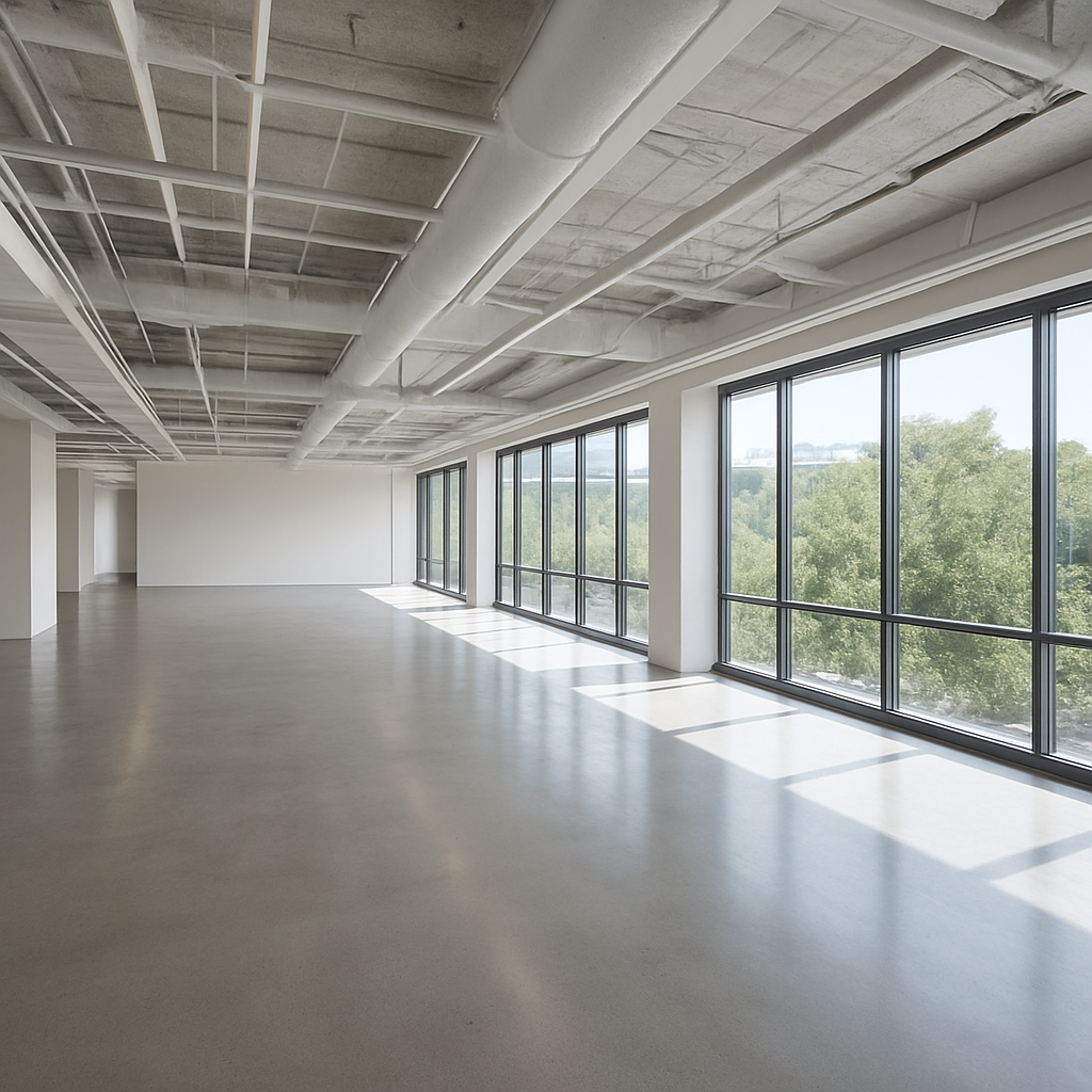 Class A commercial office interior at the finish stage of construction